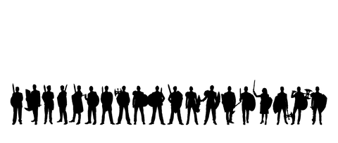 Transparent silhouette of armed individuals on standby