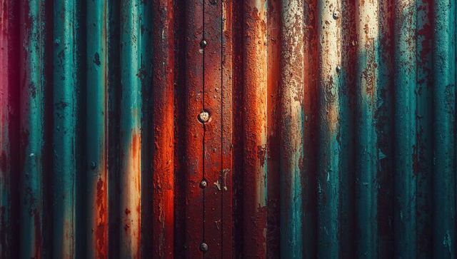 Weathered Corrugated Metal with Rivets in Warm Light