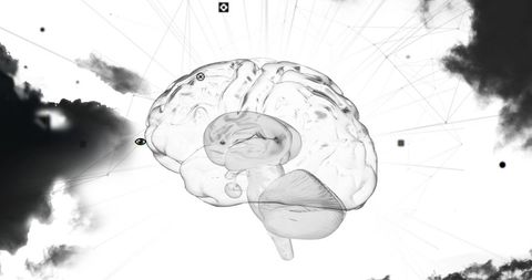 Glowing Human Brain with Conceptual Data Elements and Clouds - Download Free Stock Images Pikwizard.com