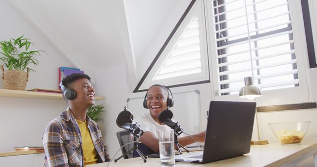 Teenage Friends Podcasting Together in Modern Room - Download Free Stock Images Pikwizard.com