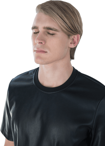 Young Man Meditating With Closed Eyes on Transparent Background