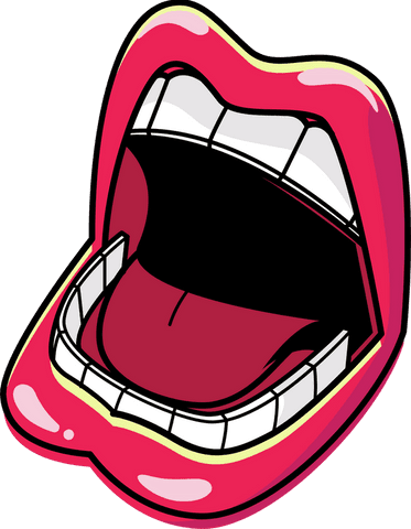 Cartoon mouth with pink lips on transparent background