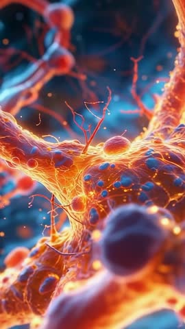 Panning Over Neuron Network Highlighting Synaptic Vesicles in Vertical Microscopic Video