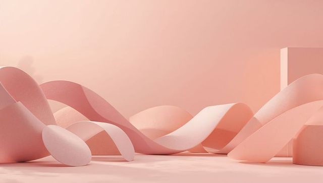 Flowing pastel pink ribbon arches creating minimal monochrome abstract studio composition
