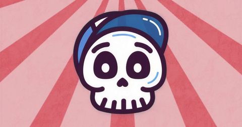 Hip skull with blue cap on pink radiant background