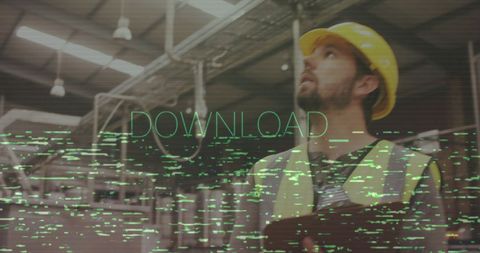 Industrial Worker with Download Concept Overlay