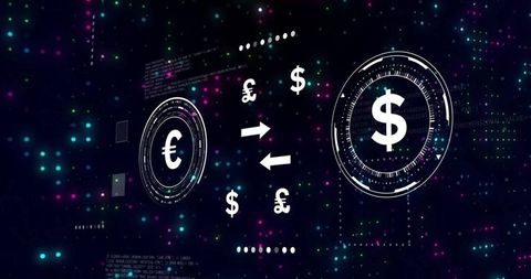 Digital currency exchange interface with euro and dollar symbols