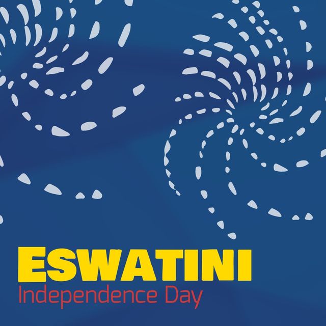 Illustration of eswatini independence day text with patterns on blue background. Vector, patriotism, celebration, freedom and identity concept.