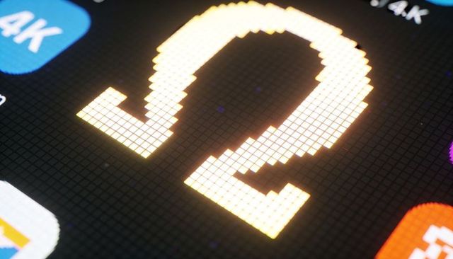 Glowing pixel omega symbol on high-resolution mobile display for tech branding