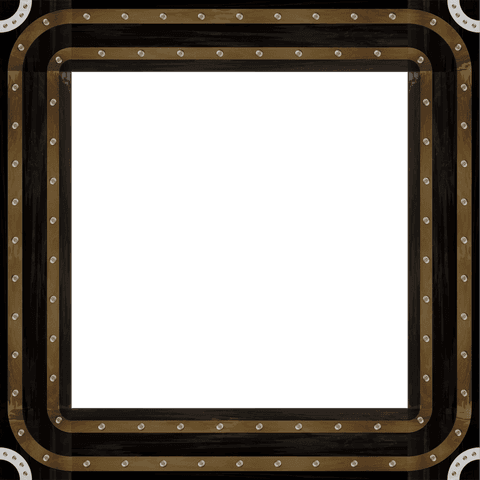 Square industrial frame with rivet-studded bands on transparent background