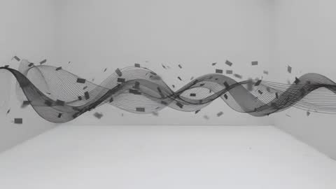 Weaving Monochrome Ribbon Wave with Floating Confetti in Minimal White Gallery Video