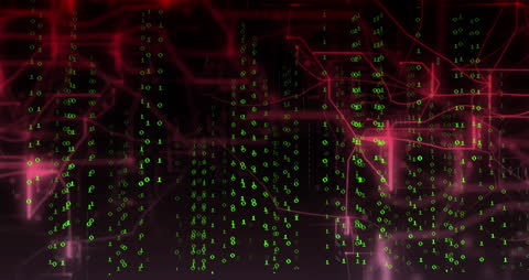 Dynamic Green Binary Code on Abstract Dark Background