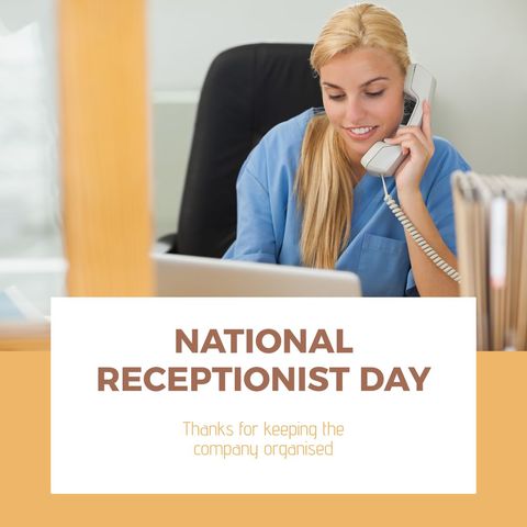 Celebrating National Receptionist Day with Smiling Receptionist on Phone - Download Free Stock Templates Pikwizard.com