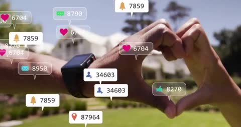 Hands Form Heart Around House With Icons of Connection and Communication