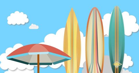Surfboards Standing Tall with Beach Umbrella - Download Free Stock Images Pikwizard.com
