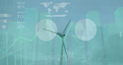 Renewable Energy Concept with Wind Turbine and Urban Data Overlay