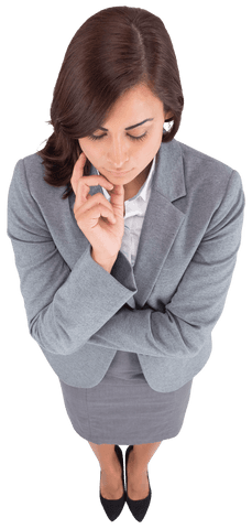 Transparent Businesswoman Thinking Pose on White Background