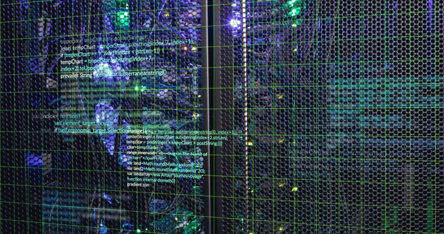 Digital Composite of Code Over Illuminated Data Center Servers - Download Free Stock Images Pikwizard.com