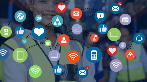 Social Media Icons Networking over Diverse Workplace