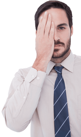 transparent businessman covering one eye with hand - Download Free Stock Videos Pikwizard.com