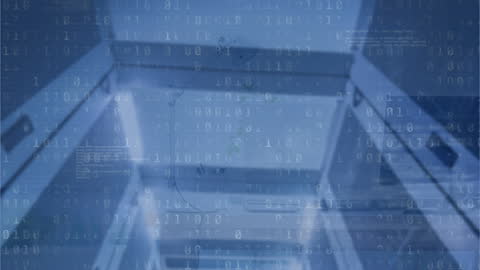 Binary Code Overlaid on Futuristic Server Technology