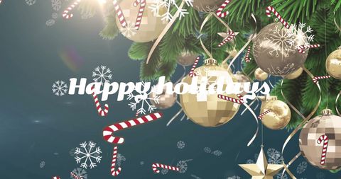 Festive holiday decor with baubles and candy canes