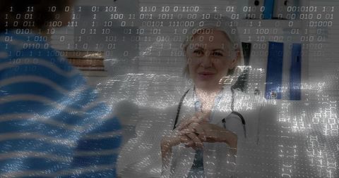 Doctor Providing Medical Consultation with Digital Data Overlay