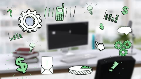 Creative Office Concept with Business Icons Animation
