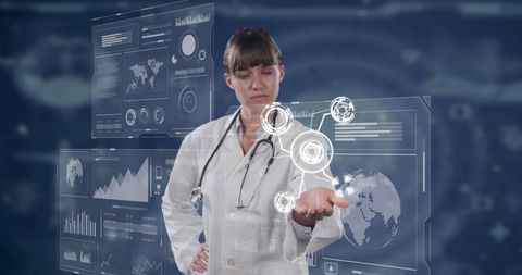 Female Doctor Interacting with Holographic Digital Interface - Download Free Stock Images Pikwizard.com