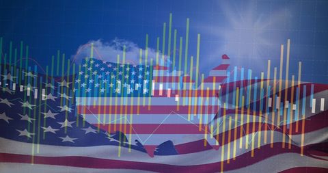 US Map with Flag Overlay and Business Data Visualization - Download Free Stock Images Pikwizard.com