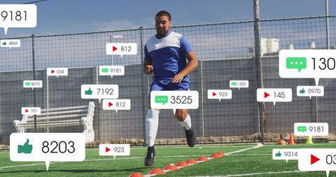 Athlete Engaging in Training with Social Media Interaction Concepts