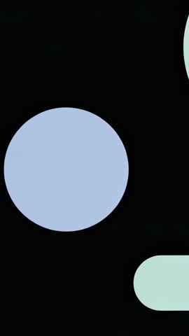 Vertical abstract animation: mint-green shape morphing into oval overlapping blue circle