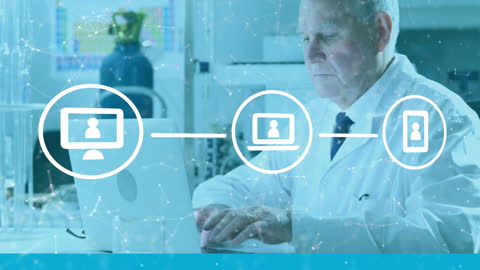 Senior Doctor Engaged with Digital Healthcare Interface in Modern Lab