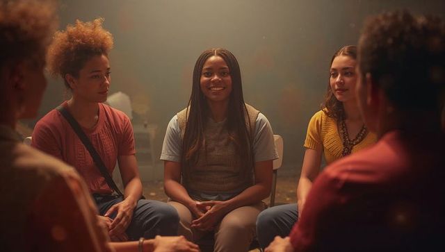 People gathered in circle for support group session