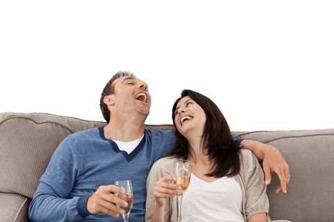 Happy Transparent Couple Laughing Together with Champagne