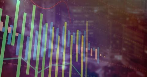 Abstract financial data graphics with modern bar and line charts