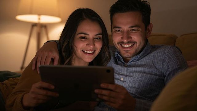 Couple Enjoying Time on Tablet in Cozy Living Room