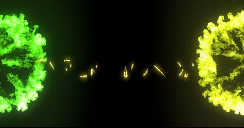 Abstract Green and Yellow Explosions in Dark Background