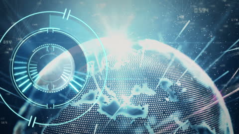 Futuristic Digital Globe with Evolving Data Streams