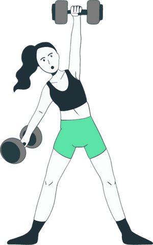 Stylized fitness figure lifting dumbbells with transparent background