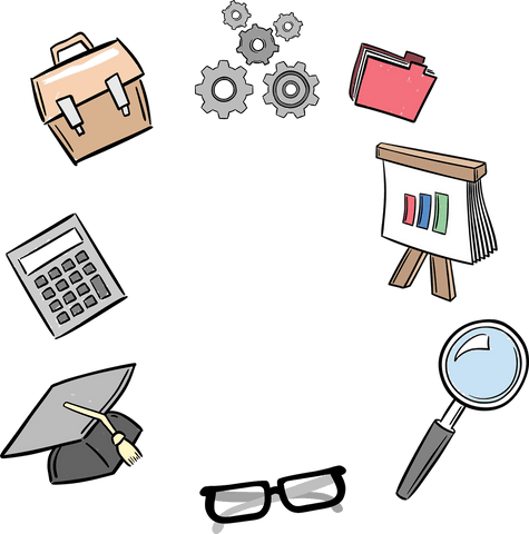 Dynamic business icons on transparent background for productivity design