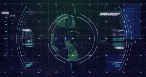 Futuristic Financial HUD Displaying Rotating Dollar Ribbon and Data Readouts