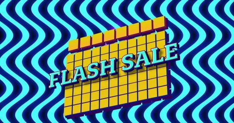 Retro neon flash sale calendar tiles 3d pop art banner with wavy cyan background
