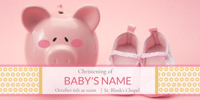 Christening Announcement Template with Piggy Bank and Baby Shoes - Download Free Stock Templates Pikwizard.com