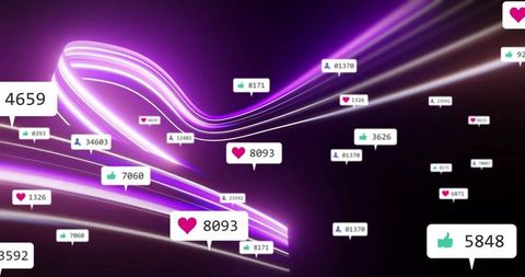 Vibrant Digital Interface with Neon Waves and Social Media Notifications
