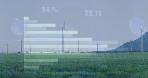 Financial Data Overlay on Wind Turbine Landscape