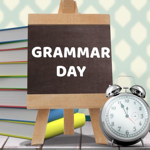 celebrating grammar day with chalkboard and books setting - Download Free Stock Templates Pikwizard.com
