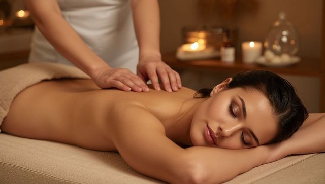 Relaxed Woman Enjoying Rejuvenating Back Massage in Spa Ambience