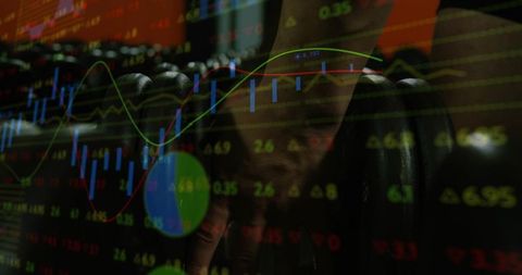 Kettlebell grip overlaying financial candlestick charts representing strength and trading