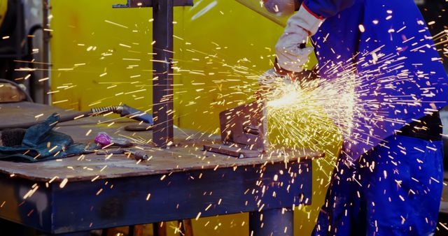 Skilled Worker Cutting Metal with Angle Grinder in Workshop - Download Free Stock Images Pikwizard.com